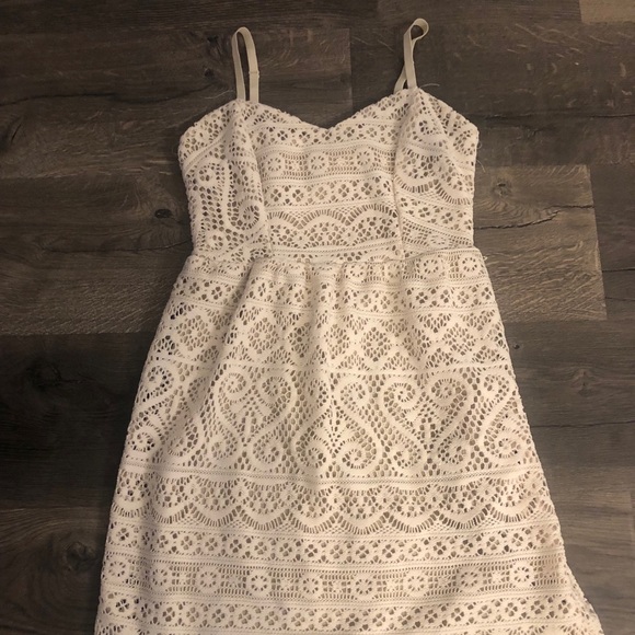 cream colored lace dress
